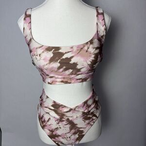 Aerie 2 Piece Swimsuit Size Large Brown and Pink Tie Die Cross Bottoms